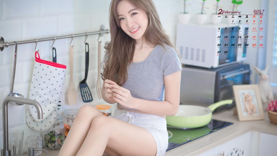 2017年2月性感美女廚房誘惑日歷圖片