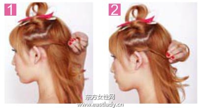 發(fā)型設計之用1個發(fā)卡擰卷固定發(fā)束