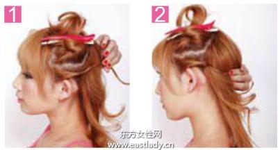 發(fā)型設計之用1個發(fā)卡擰卷固定發(fā)束