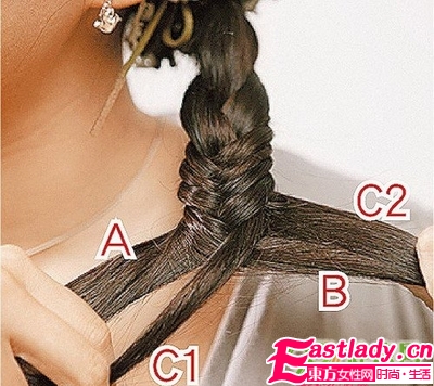 前額辮+側魚骨辮的發(fā)型編法圖解