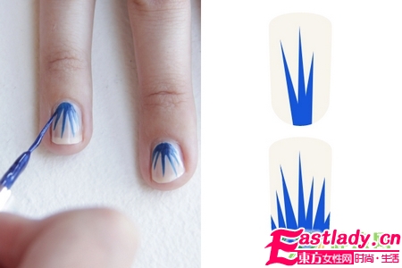 超簡單DIY藍色小草美甲