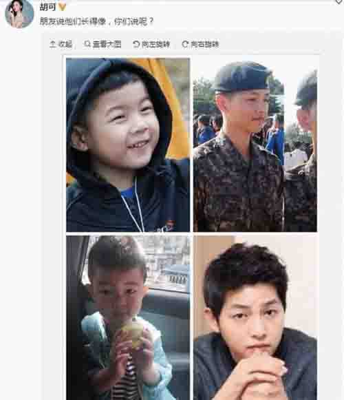 胡可微博曬兒子近照 稱(chēng)撞臉 國(guó)民老公 宋仲基