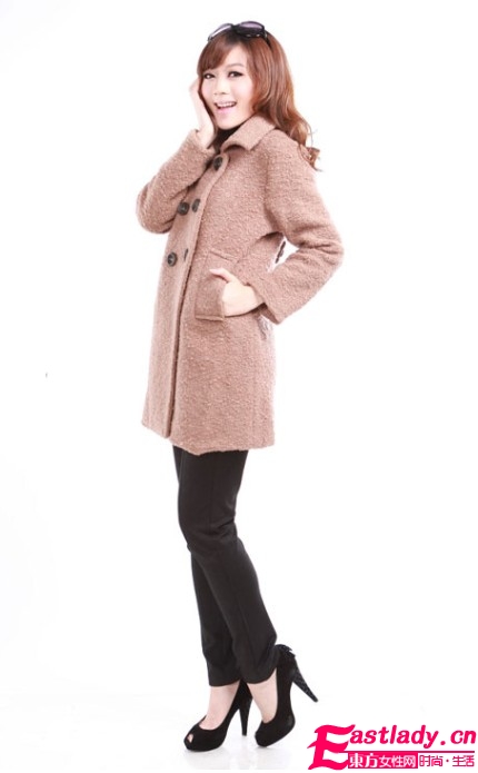 秋冬新款雙排扣純色毛呢大衣 保暖美麗兩不誤