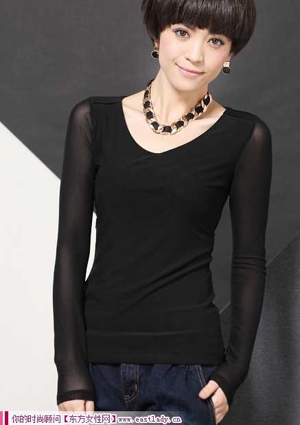 韓版秋裝網(wǎng)紗打底衫大碼T恤 百搭的熟女風(fēng)范打底的妖嬈魅力