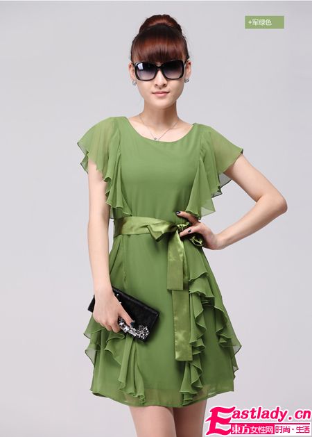 2012新款收腰雪紡連衣裙秀出你的小蠻腰