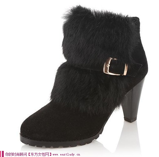 兔毛皮帶粗跟小短靴 擋不住的誘惑