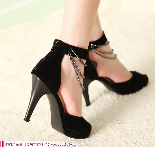 新款水鉆性感魚嘴厚底防水臺(tái)粗高跟女士涼鞋 你鞋柜里的珍品