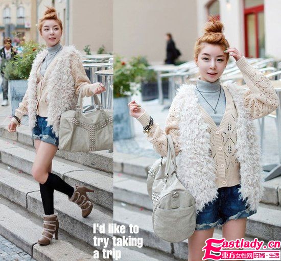 毛茸茸馬甲 美女冬日溫暖搭配法