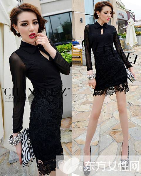 黑色蕾絲連衣裙顯高又顯瘦 變瘦子其實很簡單