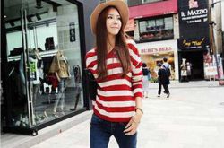 時尚百搭條紋毛衣 打造清新甜美范