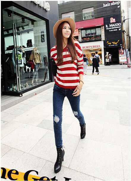 時尚百搭條紋毛衣 打造清新甜美范