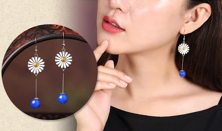 匠心啟航閱讀時(shí)尚花朵吊墜復(fù)古可愛耳環(huán)