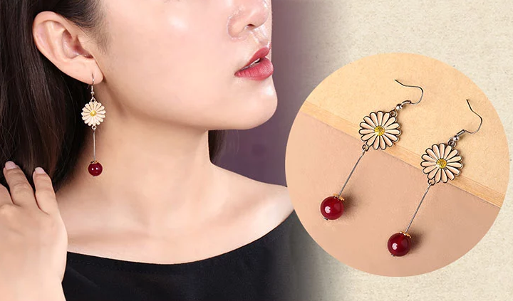 匠心啟航閱讀時(shí)尚花朵吊墜復(fù)古可愛耳環(huán)