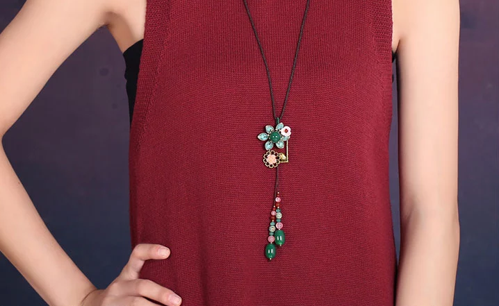 民族風(fēng)時尚復(fù)古花朵吊墜掛飾毛衣鏈項鏈