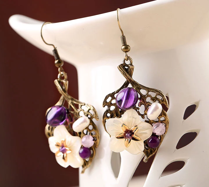 民族風復(fù)古樹葉貝殼花耳墜耳環(huán)