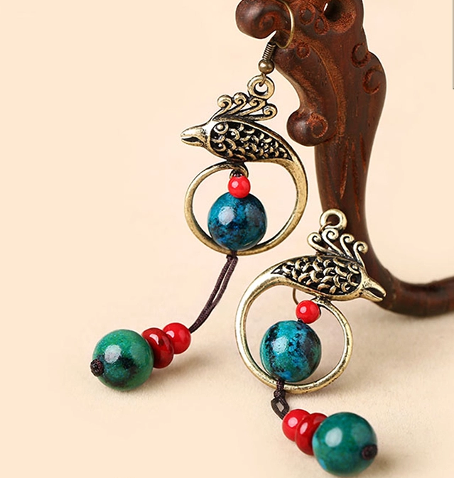 復古手工青鳥耳墜流蘇耳環(huán)首飾