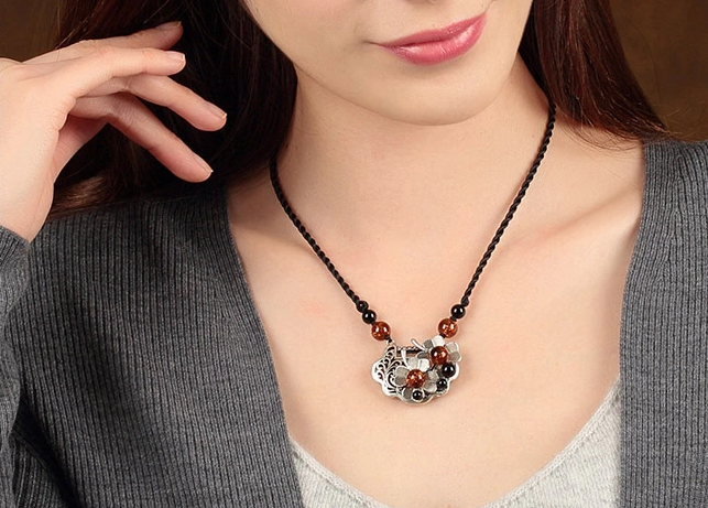 長命鎖四葉草吊墜鎖骨鏈古典時尚項鏈