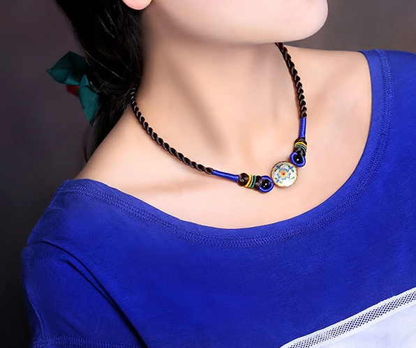簡約景泰藍項鏈藍色鎖骨鏈復古首飾