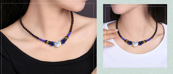 簡約景泰藍項鏈藍色鎖骨鏈復古首飾