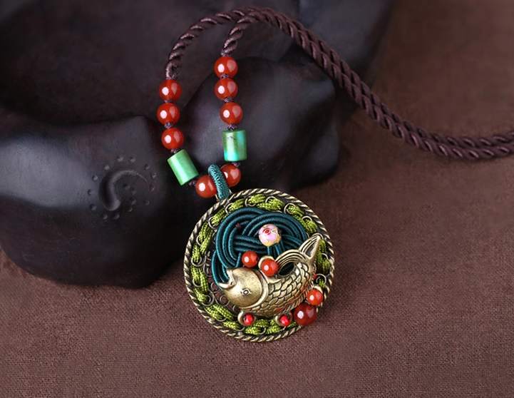 古風魚吊墜鎖骨鏈民族風項鏈首飾