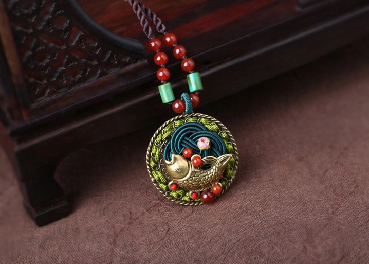 古風魚吊墜鎖骨鏈民族風項鏈首飾