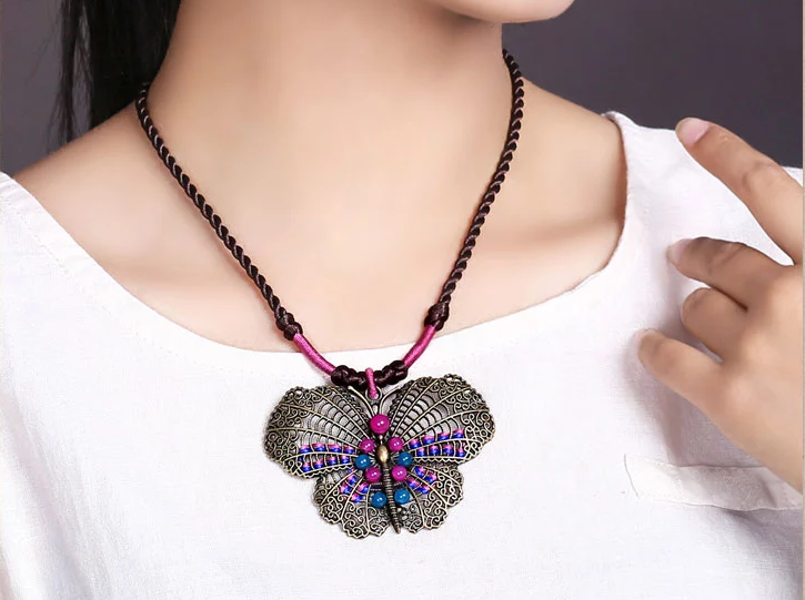 古銅蝴蝶吊墜時尚古風項鏈首飾