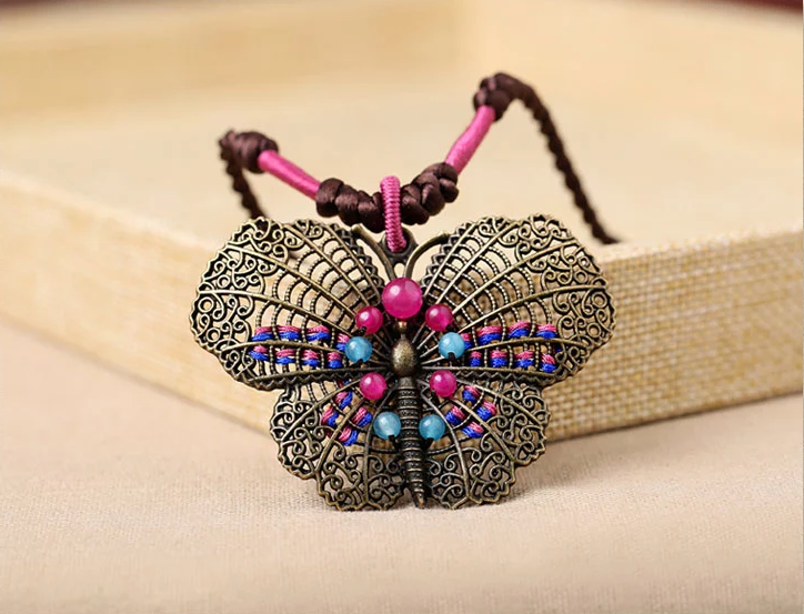 古銅蝴蝶吊墜時尚古風項鏈首飾