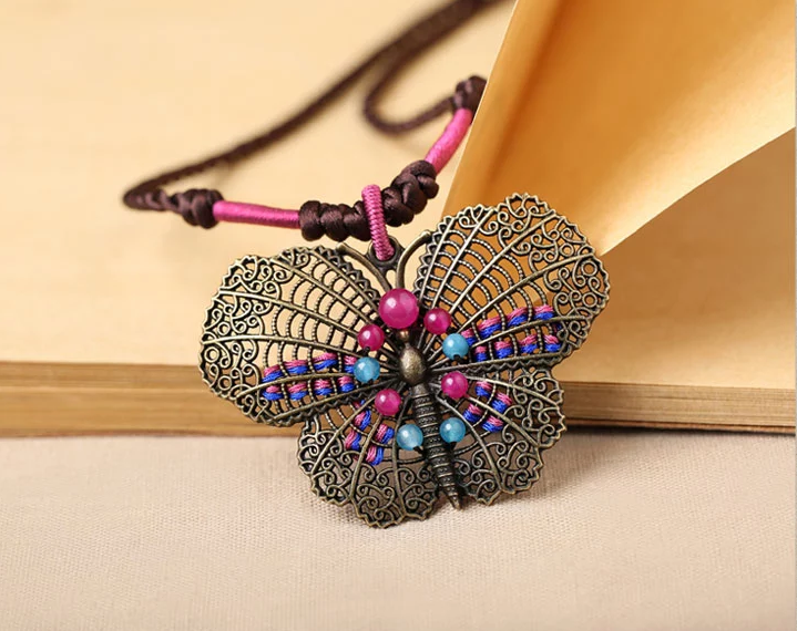 古銅蝴蝶吊墜時尚古風項鏈首飾