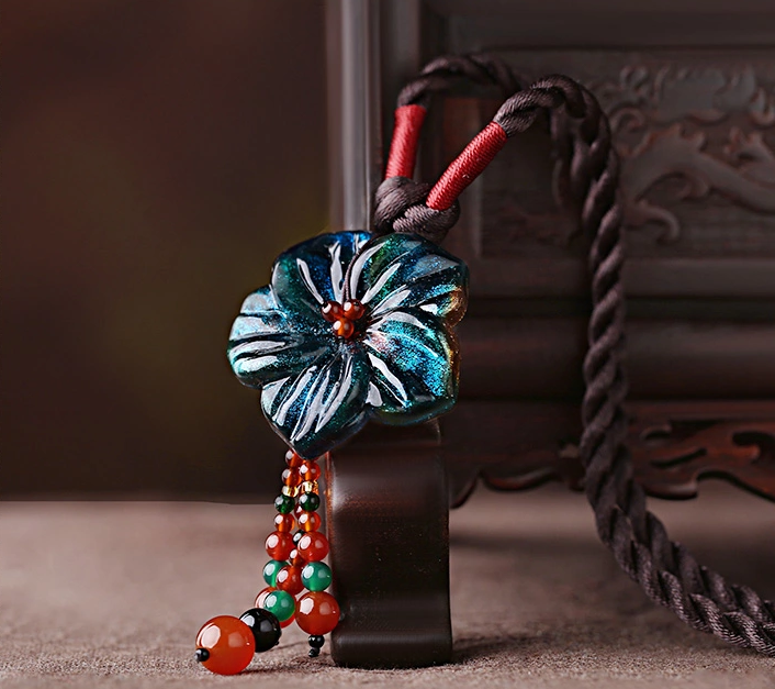 琉璃花朵吊墜時尚古風項鏈首飾