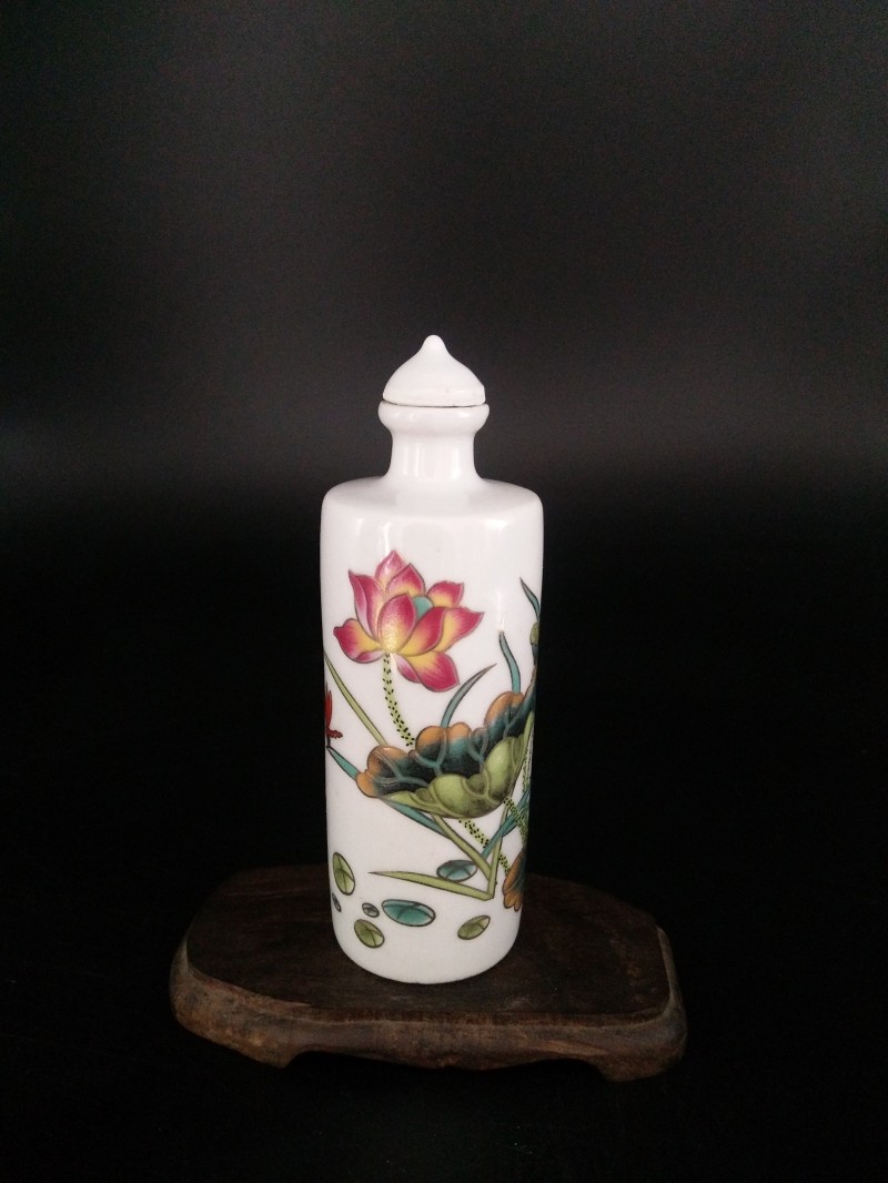 仿古玩貼印花美人花鳥(niǎo)圖陶瓷鼻煙壺