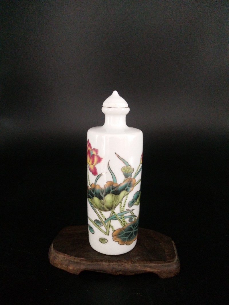 仿古玩貼印花美人花鳥(niǎo)圖陶瓷鼻煙壺