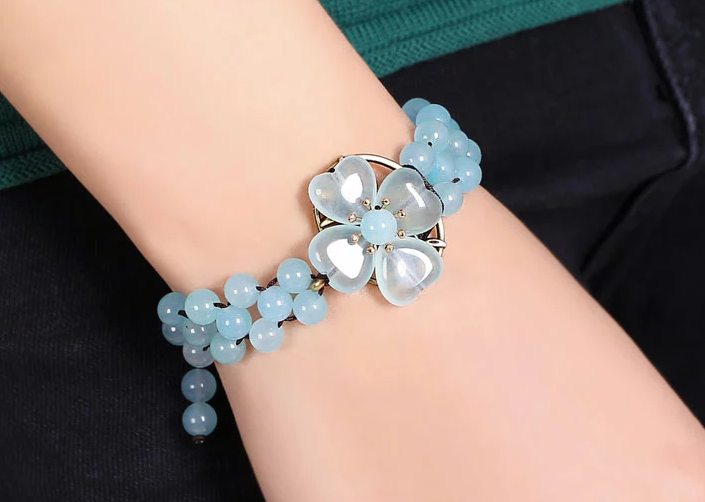 復(fù)古藍色彩玉手串四葉草手鏈