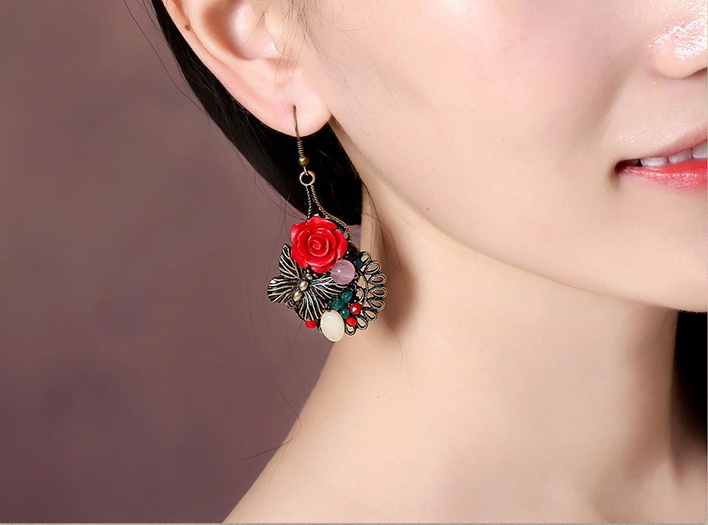 匠心啟航閱讀典雅新娘首飾文藝氣質(zhì)玫瑰耳環(huán)