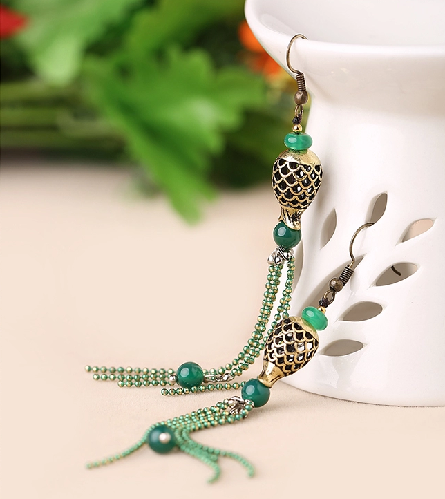 匠心啟航閱讀人魚的眼淚首飾綠色流蘇耳環(huán)