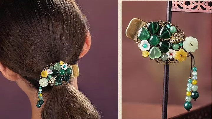 時尚匠心啟航閱讀精致彩玉裝飾古風(fēng)發(fā)夾頭飾