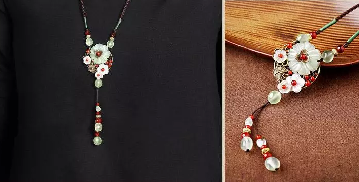 岫玉吊墜簡約民族風毛衣鏈復古項鏈首飾