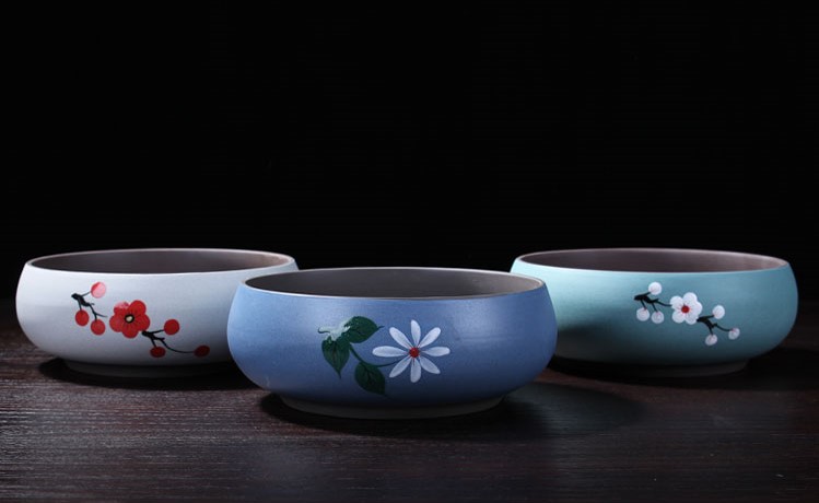 古典古風(fēng)手繪彩陶茶洗水盂