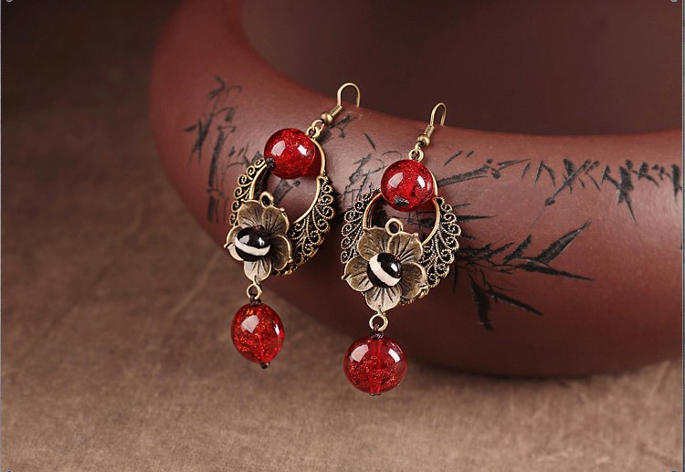 匠心啟航閱讀紅琉璃古風(fēng)耳環(huán)首飾