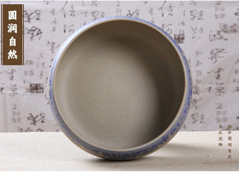 復古淡紫色花茶粗陶茶洗水盂