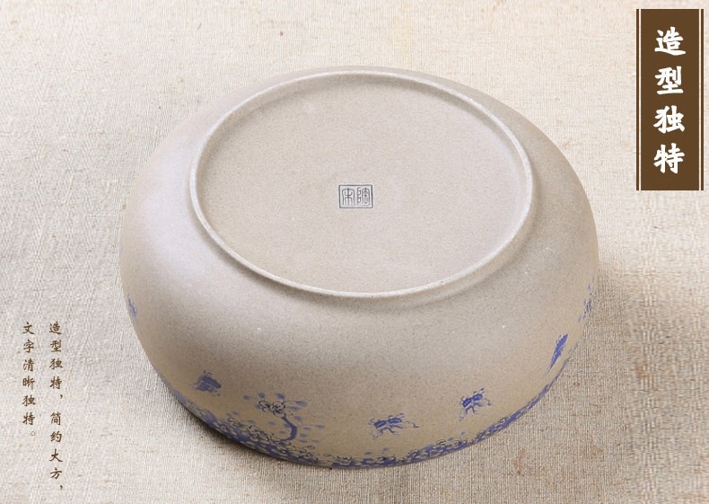 復古淡紫色花茶粗陶茶洗水盂