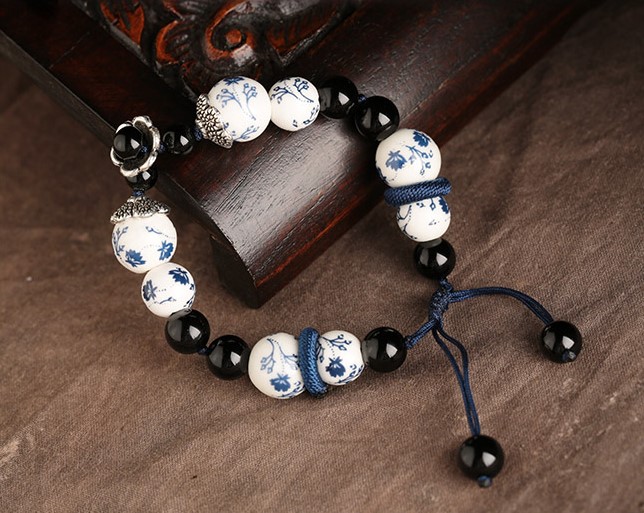 古樸匠心啟航閱讀青花瓷手鏈瑪瑙手串
