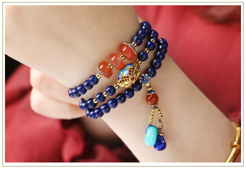 溫潤細(xì)膩多圈民族風(fēng)青金石手串