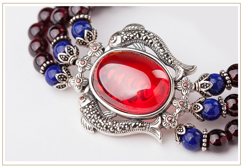 雙魚戲珠民族風(fēng)酒紅色石榴石手串