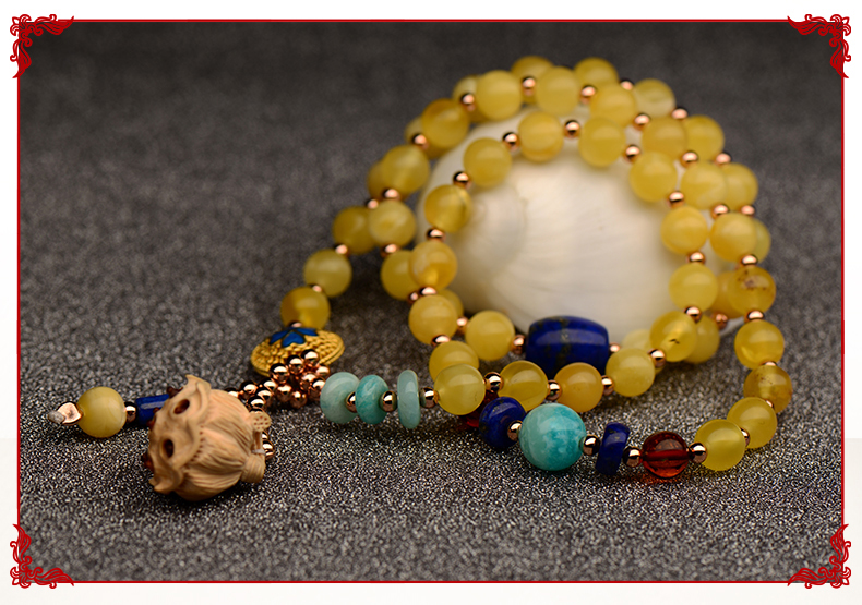 簡約大方復(fù)古蓮蓬吊墜黃蜜蠟手串