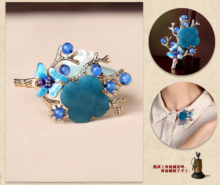 藍(lán)色復(fù)古別致樹(shù)杈胸針飾品
