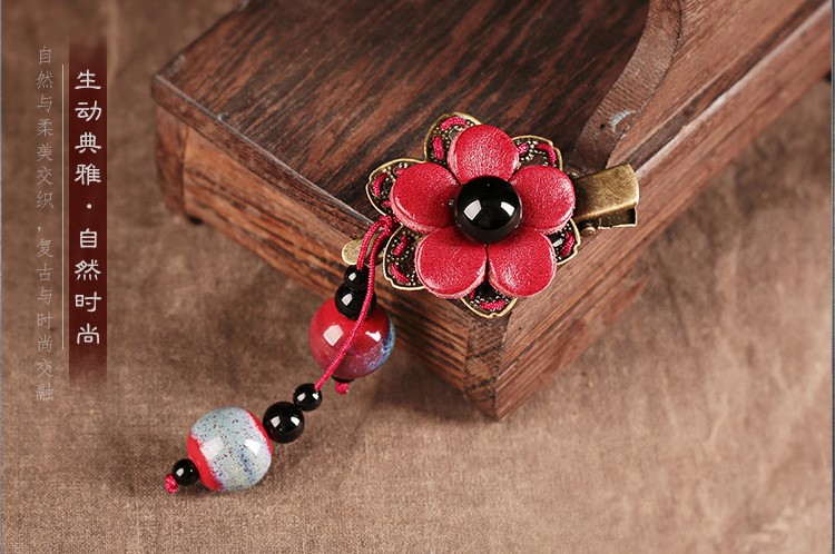 匠心啟航閱讀紅色花朵古風(fēng)發(fā)夾頭飾