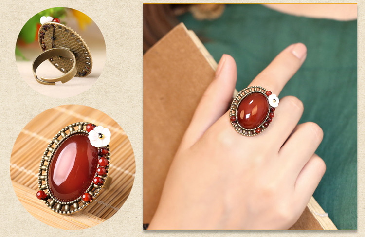 匠心啟航閱讀大氣紅瑪瑙開口戒指飾品