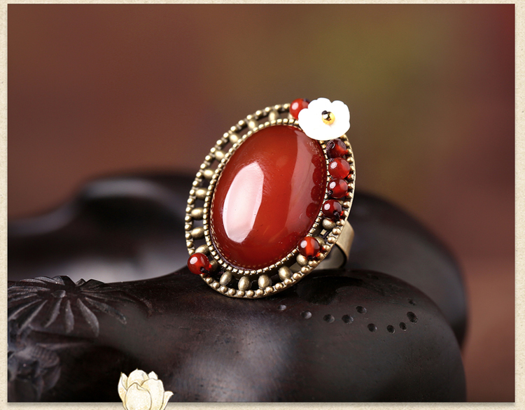 匠心啟航閱讀大氣紅瑪瑙開口戒指飾品