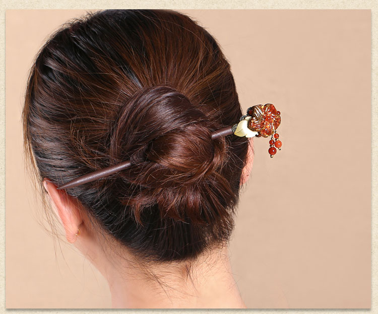 匠心啟航閱讀琉璃花朵發(fā)簪盤發(fā)木簪子頭飾