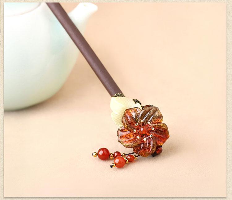 匠心啟航閱讀琉璃花朵發(fā)簪盤發(fā)木簪子頭飾